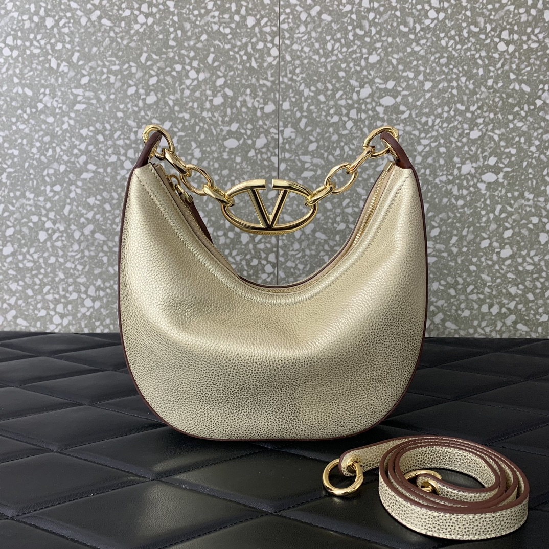 Valentino Garavani VLogo Moon Mini Hobo Bag in Gold Nappa Leather